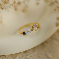 Amethyst Cz Tiny White Flower Open Ring