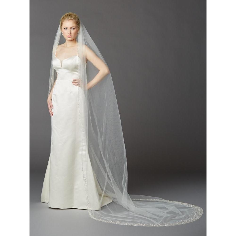 Wide Crystal & Sequin Lace Appliqué Cathedral Veil | NY Gift Boutique