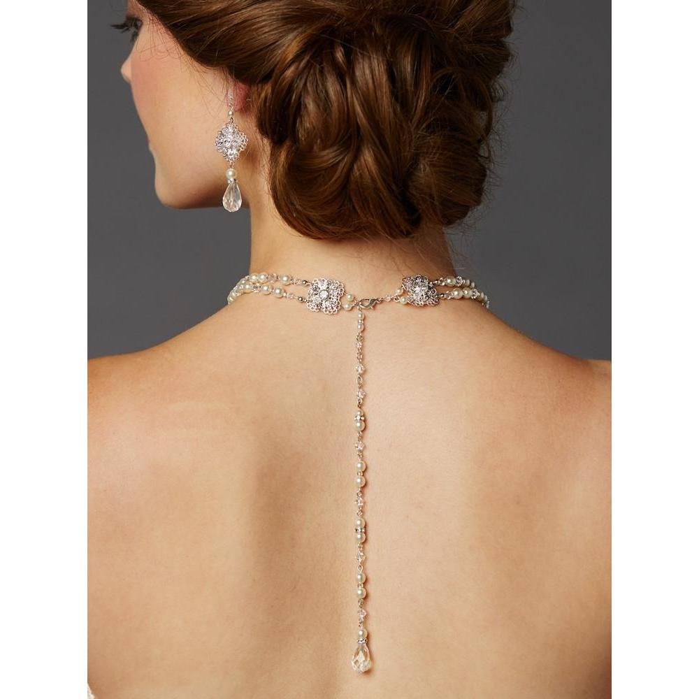 Pearl Back Necklace, Wedding Drop Lariat Necklace, Rose Gold Back Piece,  Silver Bridal Y Necklace - Etsy