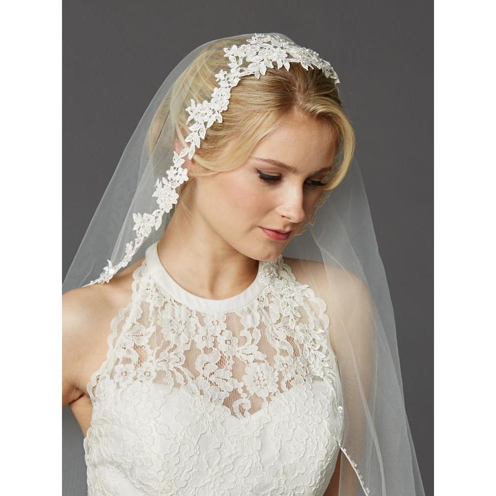 Lunss Wedding Veil Handmade Lace Trimmed Single-Tier Veil